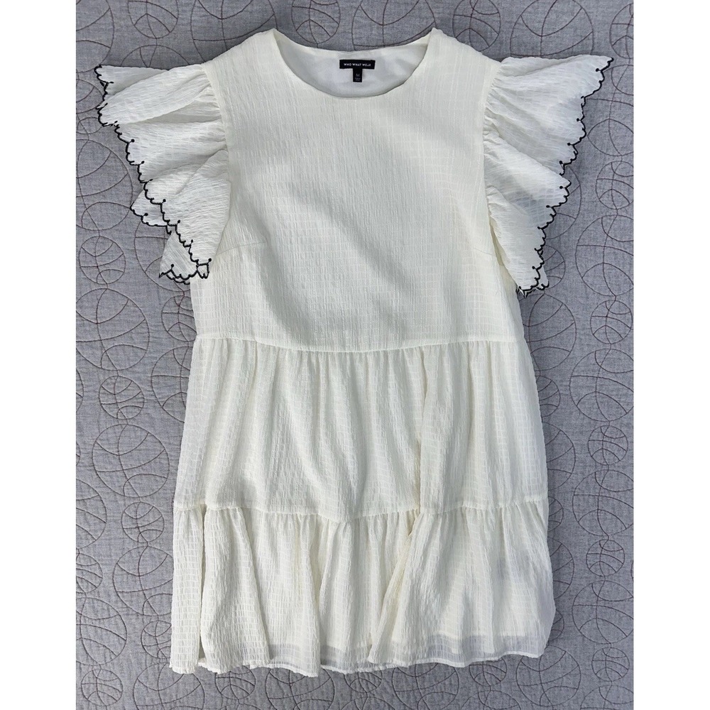 Who What Wear Ivory Women's Medium Tiered Ruffle Short Sleeve Shift Dress